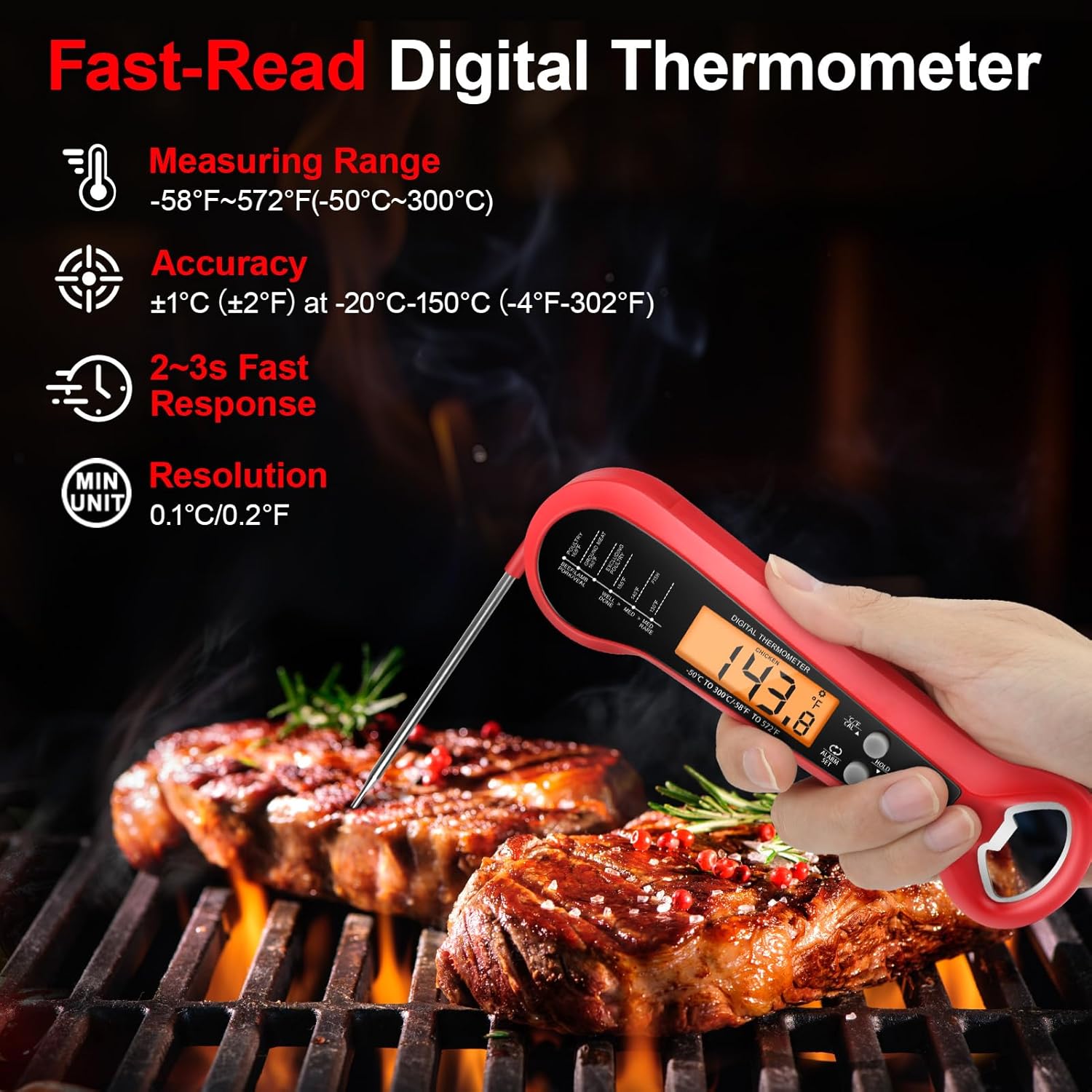 Instant Read Thermometer - Thermomètre numérique professionnel pour viande, étanche,